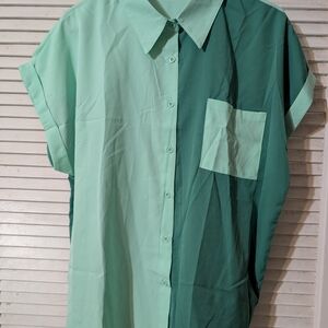 Two-Tone Green Women's Button Down Shirt